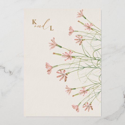 Elegante charme wilde bloem boog bruiloft goud folie uitnodiging (Achterkant)