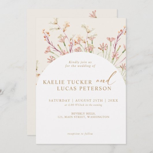 Elegante charme wilde bloem boog bruiloft uitnodig kaart (Voorkant / Achterkant)