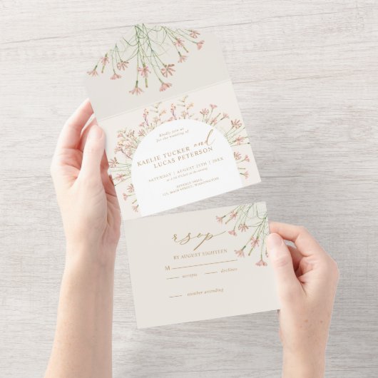 Elegante charme wilde bloem bruiloft all in one uitnodiging (Afscheurbaar)