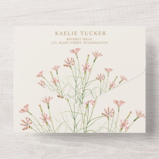 Elegante charme wilde bloem bruiloft all in one uitnodiging (Achterkant)