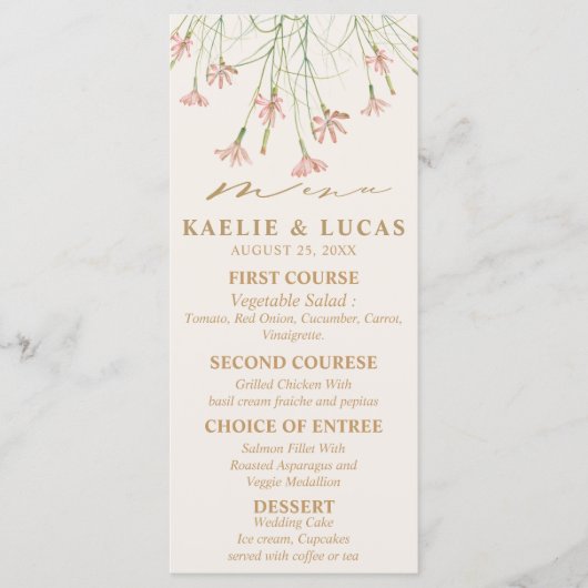 Elegante charme wilde bloem bruiloft menu (Voorkant)