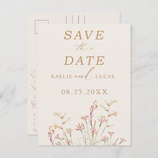 Elegante charme wilde bloem bruiloft Save the Date Uitnodiging Briefkaart (Voorkant / Achterkant)