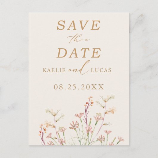 Elegante charme wilde bloem bruiloft Save the Date Uitnodiging Briefkaart (Voorkant)