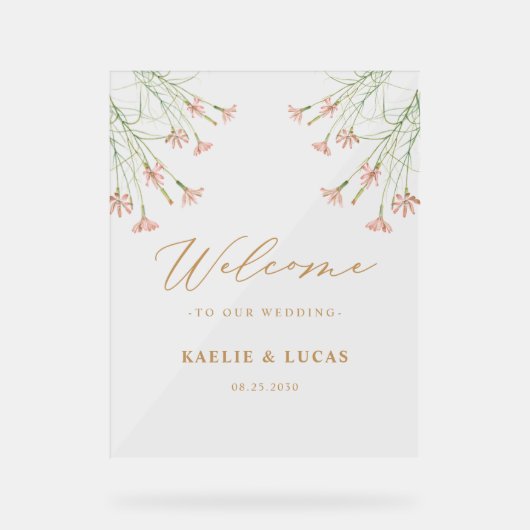 Elegante charme wilde bloem bruiloft welkom acryl bord (Voorkant)
