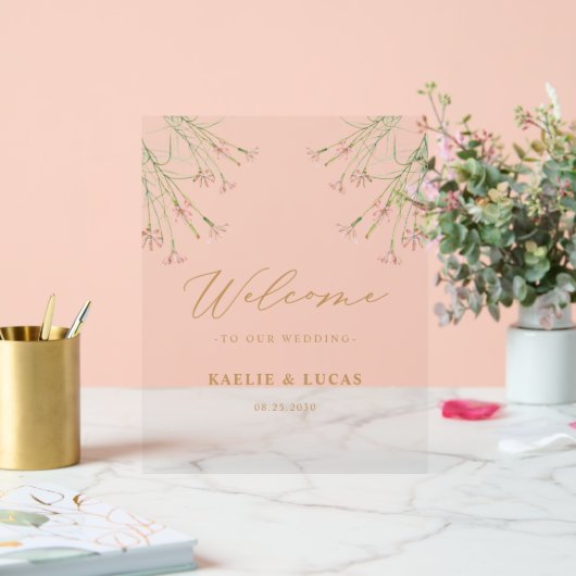 Elegante charme wilde bloem bruiloft welkom acryl bord (Huwelijk)