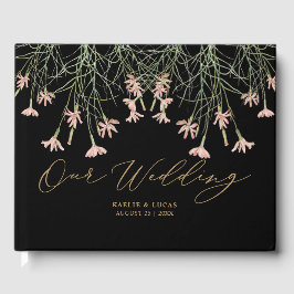 Elegante charme wilde bloem | Zwart & Gouden Huwel Gastenboek