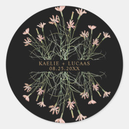 Elegante charme wilde bloem | Zwart & Gouden Huwel Ronde Sticker