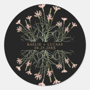 Elegante charme wilde bloem   Zwart & Gouden Huwel Ronde Sticker