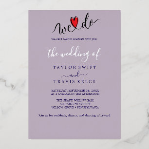 Elegante Charme Zilver Folie Paarse Tuin Bruiloft Uitnodiging