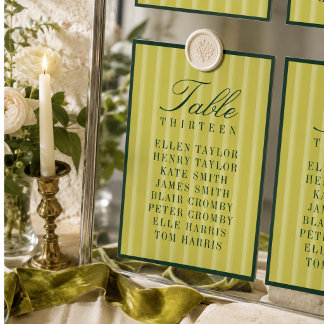Elegante Chartreuse Gestreepte Trouwzaalstoelenkaa Kaart