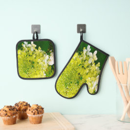 Elegante Chartreuse Groen Limelight Hortensia Ovenwant & Pannenlap Set