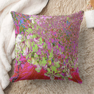 Elegante Chartreuse Groen, Roze en Blauwe Hortensi Kussen