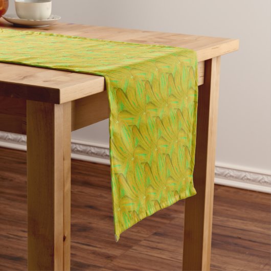 Elegante Chartreuse Groene Bloempatroon Korte Tafelloper (Voorbeeld)