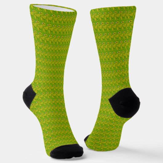 Elegante Chartreuse Groene Bloempatroon Sokken (Gebogen)
