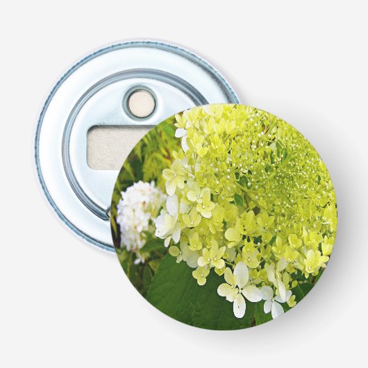 Elegante Chartreuse Groene Limelight Hortensia Button Flesopener (Voorkant)