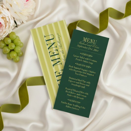 Elegante Chartreuse Groene Streep Trouwdiner Menu