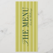 Elegante Chartreuse Groene Streep Trouwdiner Menu (Achterkant)