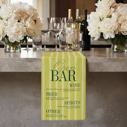 Elegante Chartreuse Streep Open Bar Menu Bruiloft Spandoek