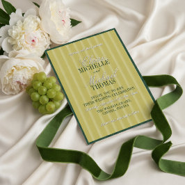 Elegante Chartreuse Streeppatroon Formele Trouwdag Folie Uitnodiging