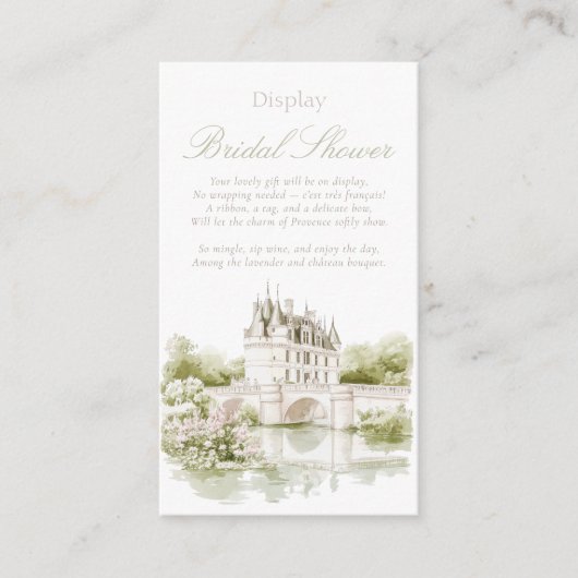 Elegante Chateau Franse Romantische Bruidsdisplay Informatiekaartje (Voorkant)
