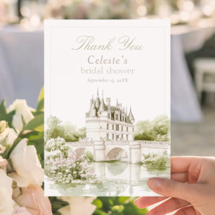 Elegante Chateau Franse Romantische Bruidsdouche Bedankkaart
