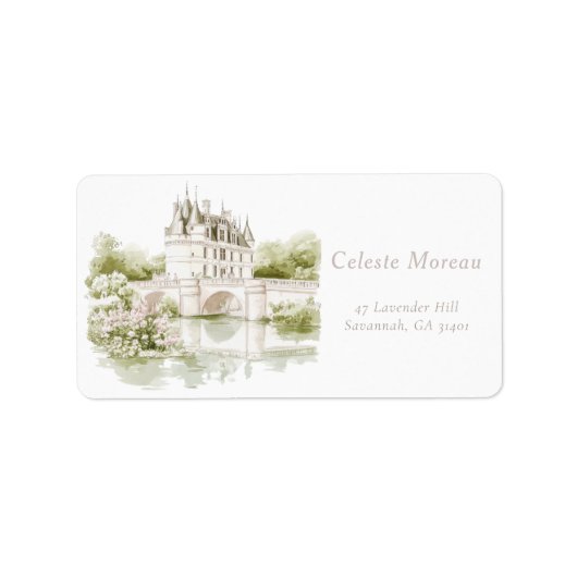 Elegante Chateau Franse Romantische Bruiloftsdouch Etiket (Voorkant)