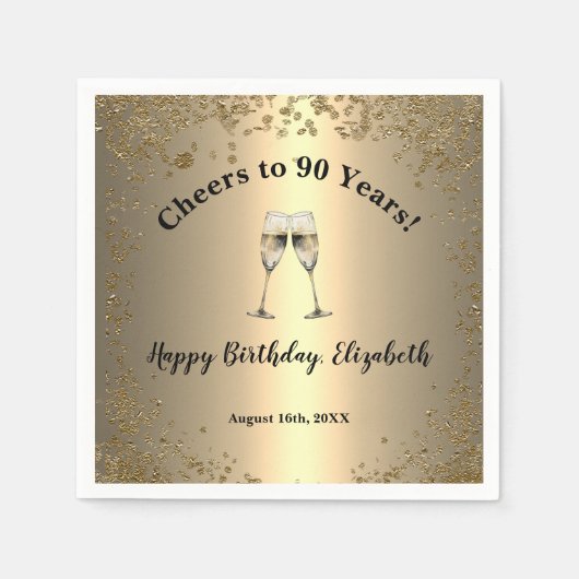 Elegante Cheers Goud 90ste Verjaardag Servetten (Voorkant)