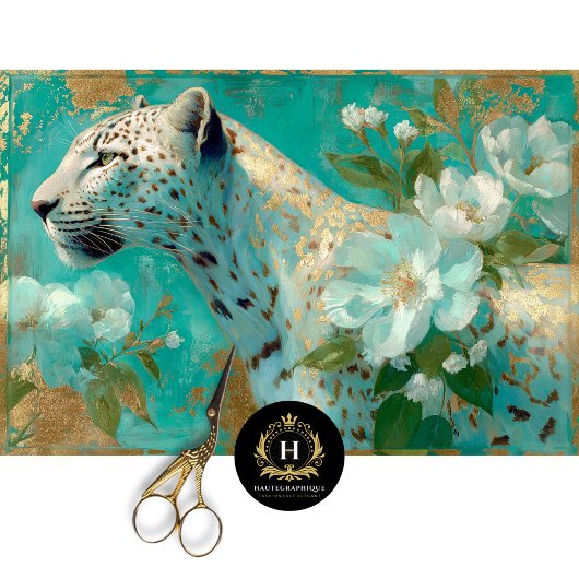 Elegante Cheetah en Bloemen Decoupage Tissuepapier