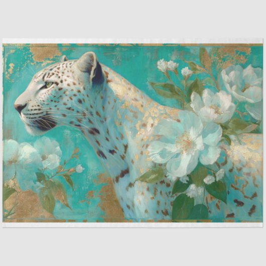 Elegante Cheetah en Bloemen Decoupage Tissuepapier (Voorkant)