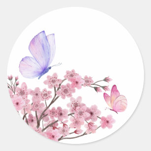 Elegante Cherry Blossom Branch met Delicate Butter Ronde Sticker
