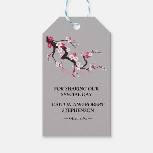 Elegante Cherry Blossom Roze bloemendank u Cadeaulabel (Voorkant)