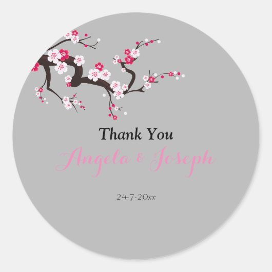 Elegante Cherry Blossom Roze bloemenronde sticker (Voorkant)