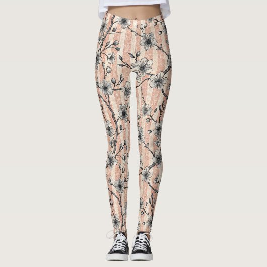 Elegante Cherry Blossom Sakura - Roze & Wit Leggings (Voorkant)