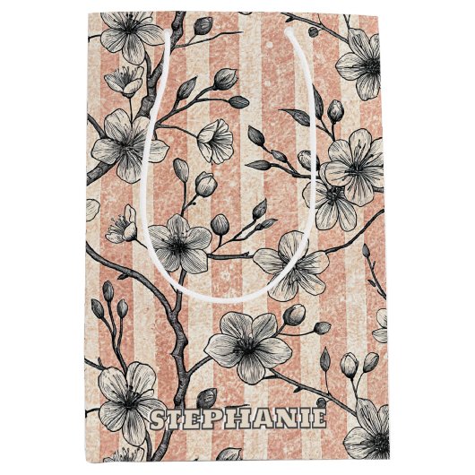 Elegante Cherry Blossom Sakura - Roze & Wit Medium Cadeauzakje (Voorkant)