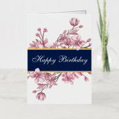 Elegante Cherry Blossom Verjaardag Echt Folie Wenskaart (Voorkant)