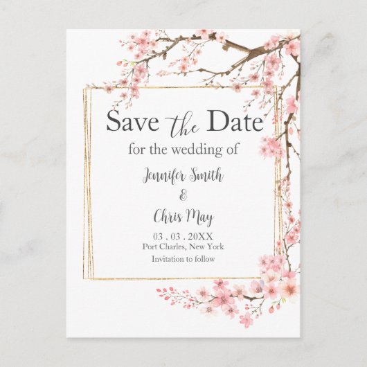 Elegante Cherry Blossom Wedding Save the Date Briefkaart (Voorkant)