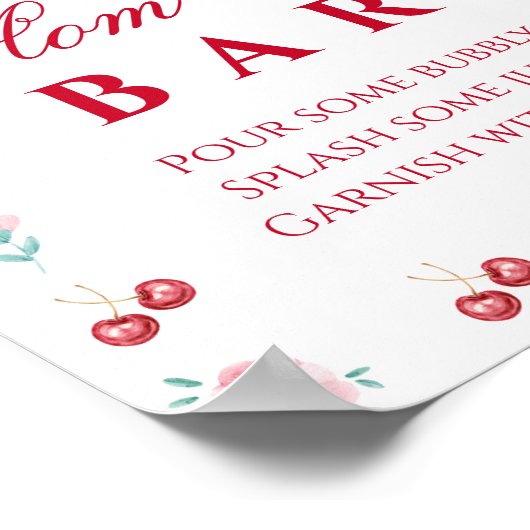 Elegante Cherry Floral Mom-osa Bar Poster (Hoek)