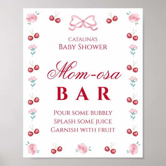 Elegante Cherry Floral Mom-osa Bar Poster (Voorkant)