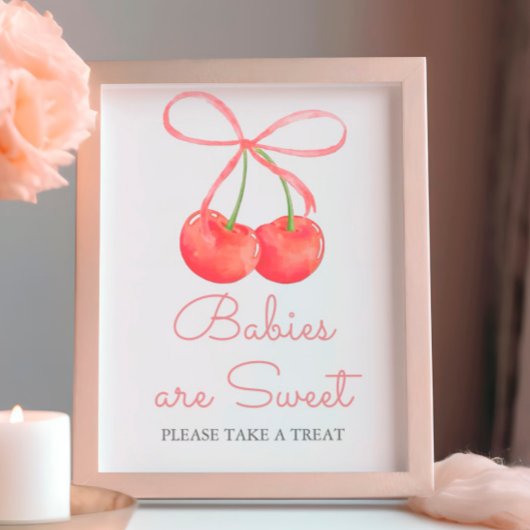 Elegante Cherry Pink Ribbon Baby's zijn zoet Poster