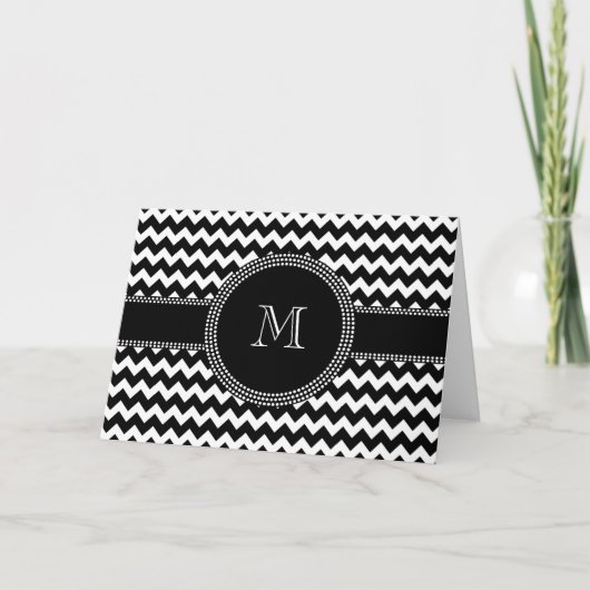 Elegante Chevron Chic zwart-wit monogram Notitiekaartje (Voorkant)