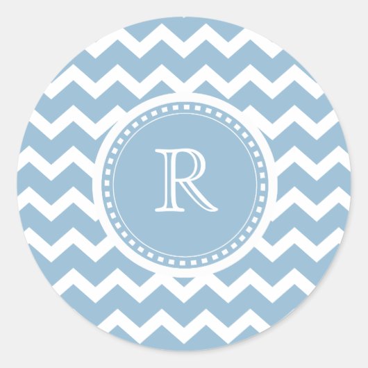 Elegante Chevron Light Aqua Green Monogram Ronde Sticker (Voorkant)