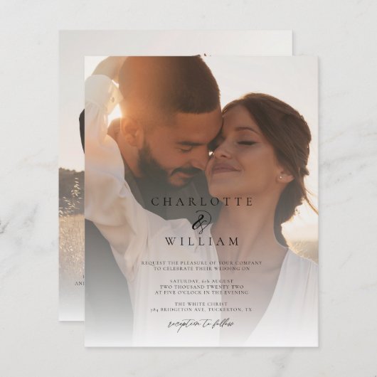 Elegante Chic 2 Foto Budget Bruiloft Uitnodiging (Voorkant / Achterkant)