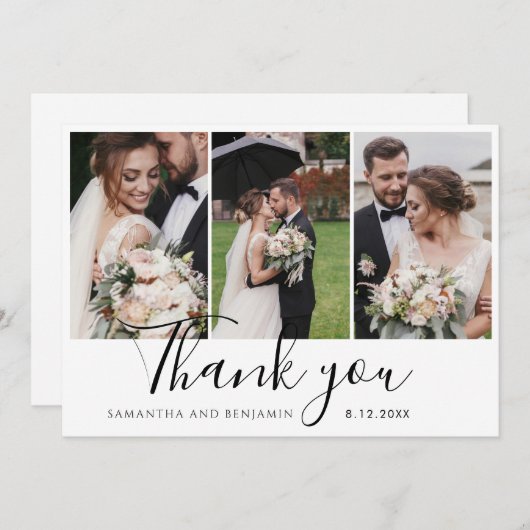 Elegante Chic 3 bruiloft foto's script Bedankkaart (Voorkant / Achterkant)