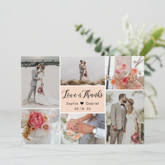 Elegante Chic 6 foto collage bruiloft Bedankkaart (Staand voorkant)