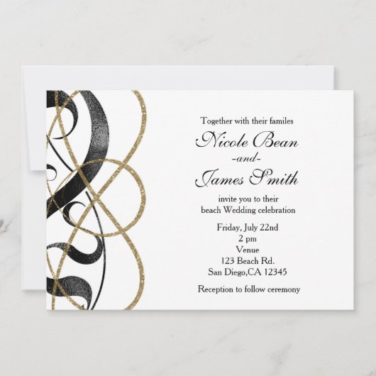 Elegante Chic Art Zwart & Goud Trouwkaarten Kaart (Voorkant)