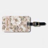 Elegante Chic Big Camellia Bloem Roze Goud Custom Bagagelabel (Voorkant horizontaal)