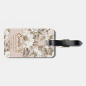 Elegante Chic Big Camellia Bloem Roze Goud Custom Bagagelabel (Achterkant horizontaal)