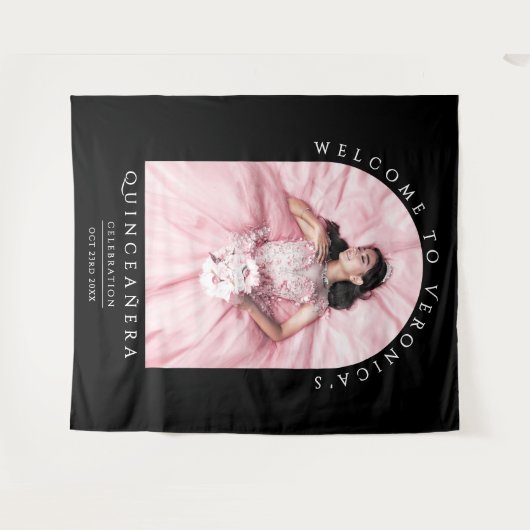 Elegante Chic Black Classica Quinceañera Foto Wandkleed (Voorkant (horizontaal))