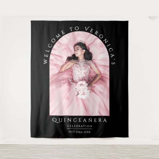 Elegante Chic Black Classica Quinceañera Foto Wandkleed (Voorkant)