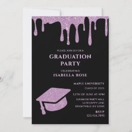 Elegante Chic Black en Pink 2025 Graduation Party Kaart